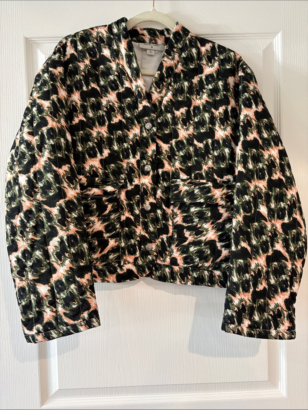 Rachel Comey Quilted Bomber Jacket in Olive Green & Blush Pink